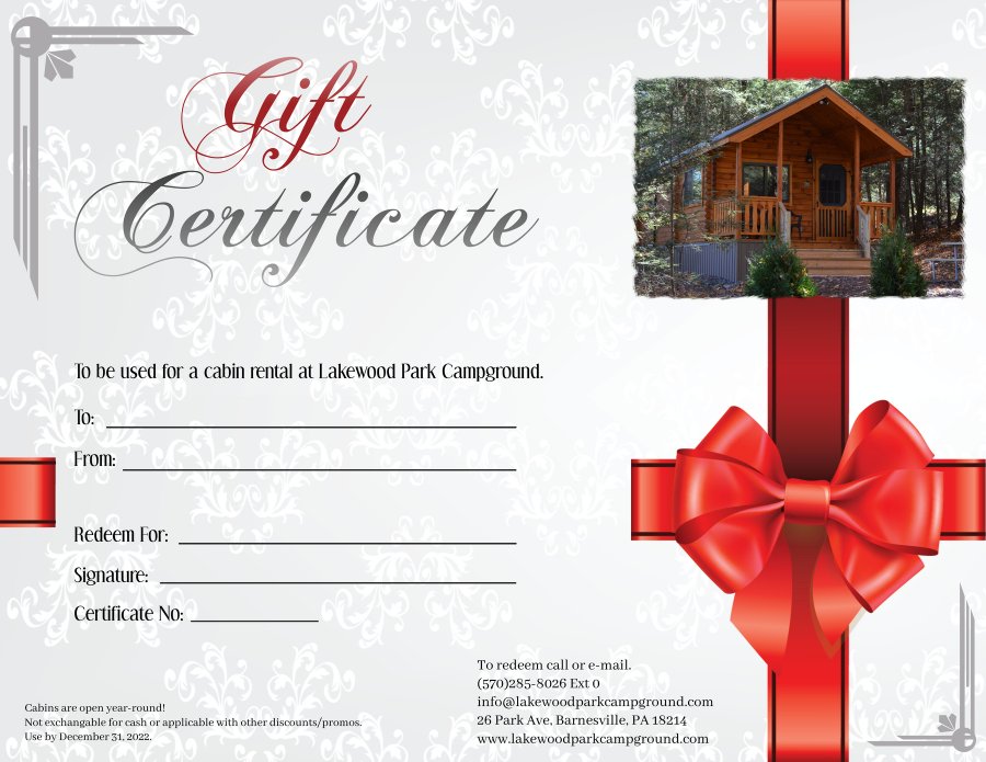 Luxury Cabin Gift Certificate